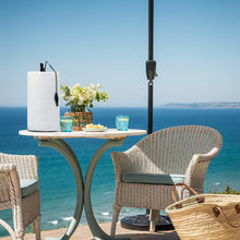 Load image into Gallery viewer, Steti Paper Towel Holder Countertop, Easy to Tear Paper Towel Stand for Kitchen or Tabletop, Fits All Rolls, Heavy Duty, Unique Modern Fishing Design, Black Matte