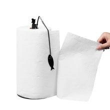 Load image into Gallery viewer, Steti Paper Towel Holder Countertop, Easy to Tear Paper Towel Stand for Kitchen or Tabletop, Fits All Rolls, Heavy Duty, Unique Modern Fishing Design, Black Matte
