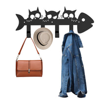 Load image into Gallery viewer, Steti Wall Mounted Cat Coat Rack, Modern 16 Inch Towel rack with 4 Durable Hooks for Bathroom Wall, Decorative Key and Dog Leash Holder, Sturdy Kitchen Utensils Hangers, Matte Black