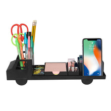 Load image into Gallery viewer, Steti Metal Desk Organizer and Office Accessories Caddy, with Pen Holder, Phone Stand, Sticky Note Tray, Paperclip Storage; Desktop Organization for Cubicle or Home Office, Unique Truck Design, Matte Black

