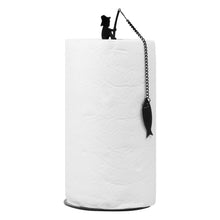 Load image into Gallery viewer, Steti Paper Towel Holder Countertop, Easy to Tear Paper Towel Stand for Kitchen or Tabletop, Fits All Rolls, Heavy Duty, Unique Modern Fishing Design, Black Matte
