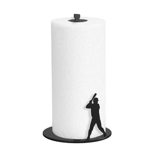 Steti Paper Towel Holder Stand Countertop, Easy to Tear Single-handedly Paper Roll Holder, for Kitchen, Bathroom, Living Room, Fits All Rolls, Heavy Duty, Unique Baseball Theme Design, Matte Black