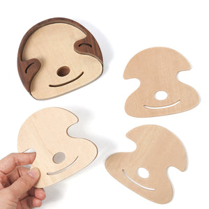 Steti Natural Walnut Wood Coasters, Set of 6, In Unique Sloth Design