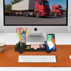 Steti Metal Desk Organizer and Office Accessories Caddy, with Pen Holder, Phone Stand, Sticky Note Tray, Paperclip Storage; Desktop Organization for Cubicle or Home Office, Unique Truck Design, Matte Black