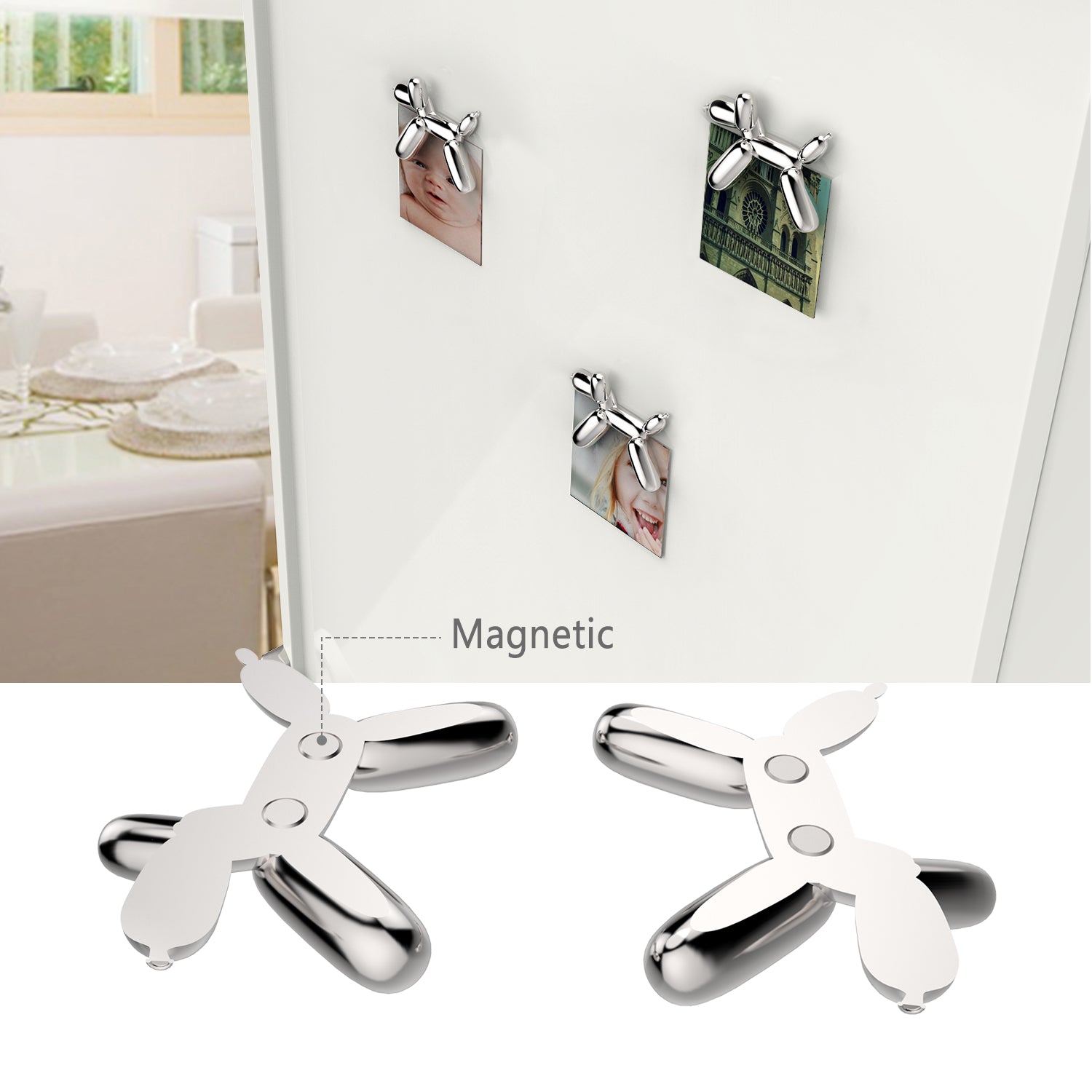 Steti Zinc Alloy Balloon Dog Magnet and Photo Holder, In Silver and Bl –  Steti Inc