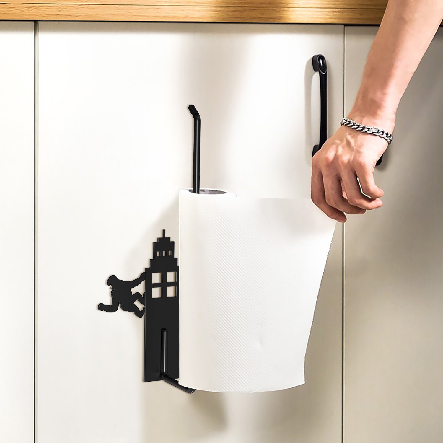 Paper Towel Holder Wall Mount Kitchen Paper Towel Rolls Dispenser Rack  Cabinet Mount Holds Family Rolls-Black