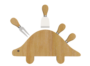 Steti Bamboo Dinosaurs Cheese Board, with A Full Set of Stainless Steel Knifes, Perfect Wedding and Holiday Gifts
