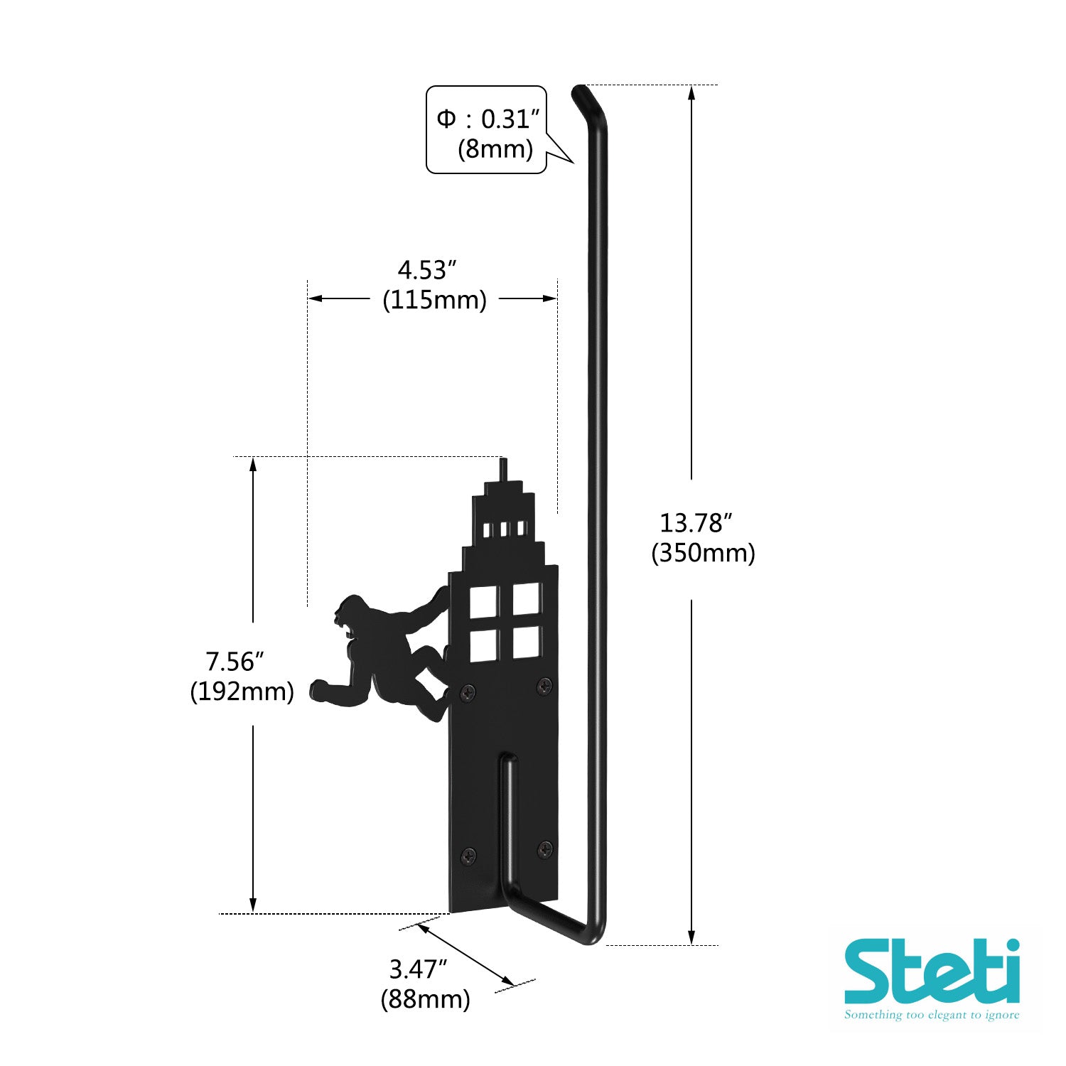 Steti Kitchen Paper Towel Holder Wall Mount, Black No Drilling