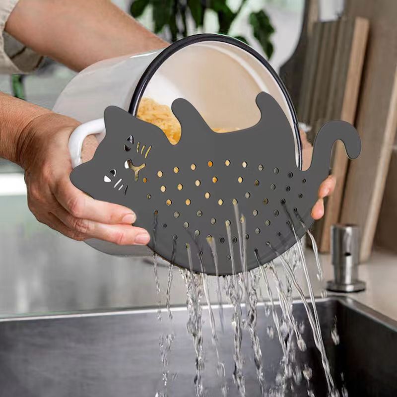 Steti Plastic Spaghetti Drainer, Cat, Black