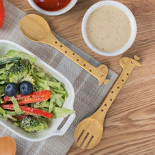 Load image into Gallery viewer, Steti Giraffe Natural Beechwood Salad Spoon and Fork
