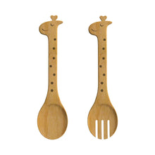 Load image into Gallery viewer, Steti Giraffe Natural Beechwood Salad Spoon and Fork
