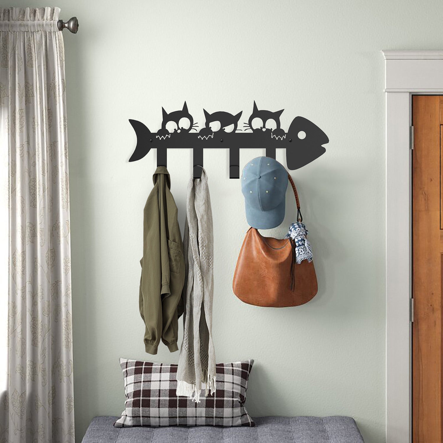 Cute Cat Decorative Hook, 7 Hooks Key Hook Rack, Modern Coat Rack